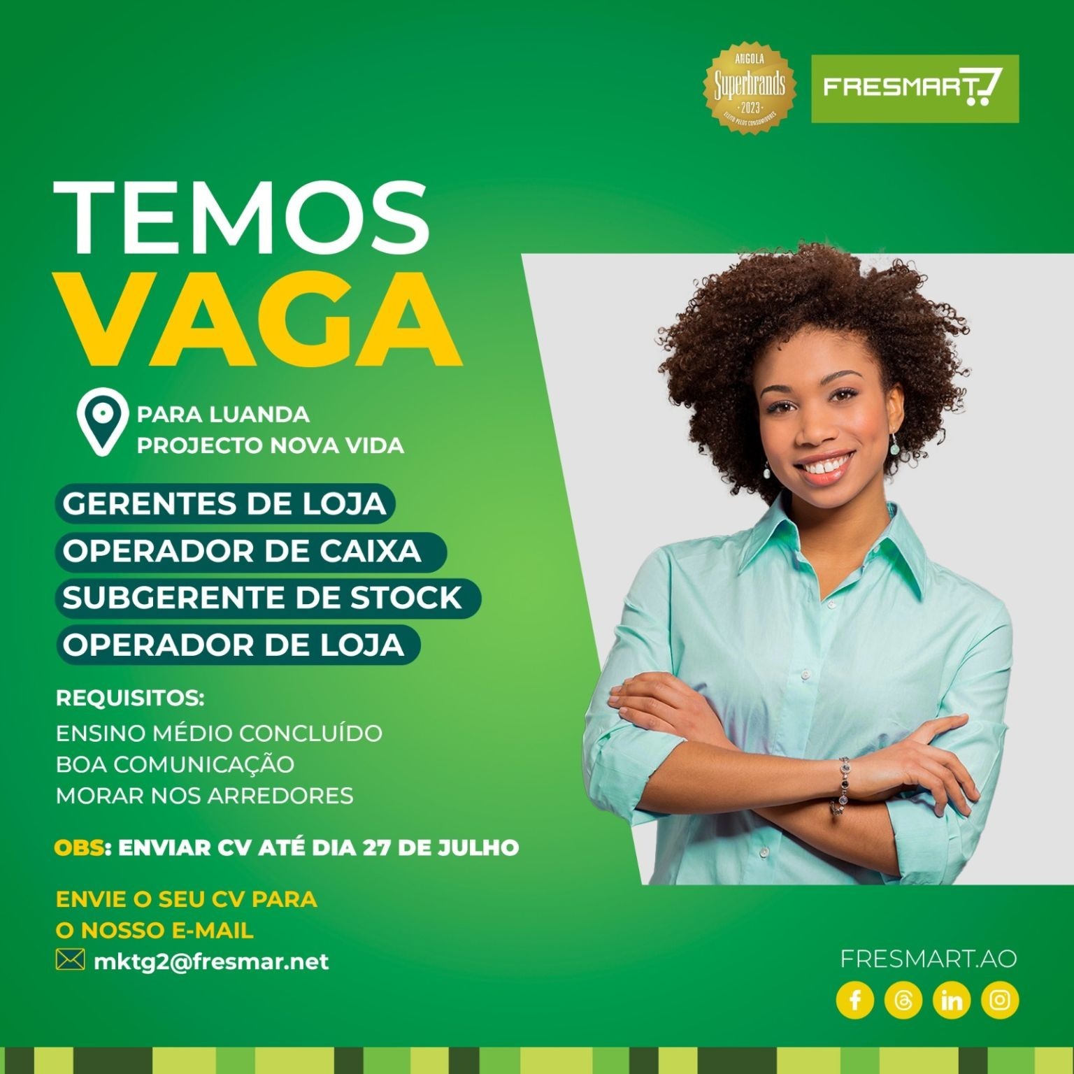 ABERTAS QUATRO(4) VAGAS NA FRESMART