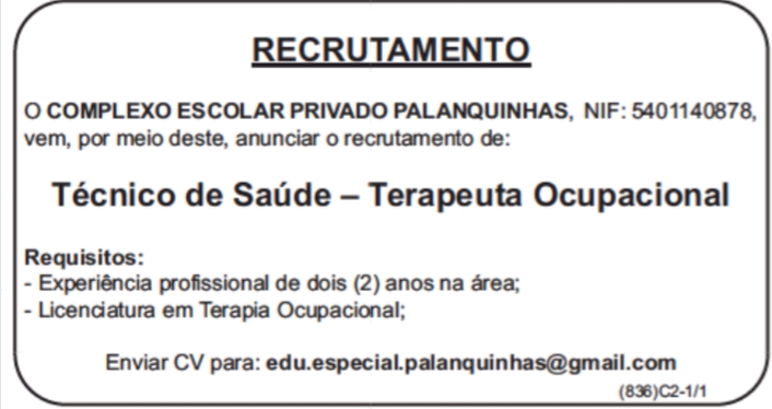 Precisa-se de Técnico de Saúde — Terapeuta Ocupacional 