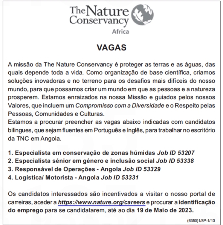Oportunidade de emprego na The Nature Conservancy