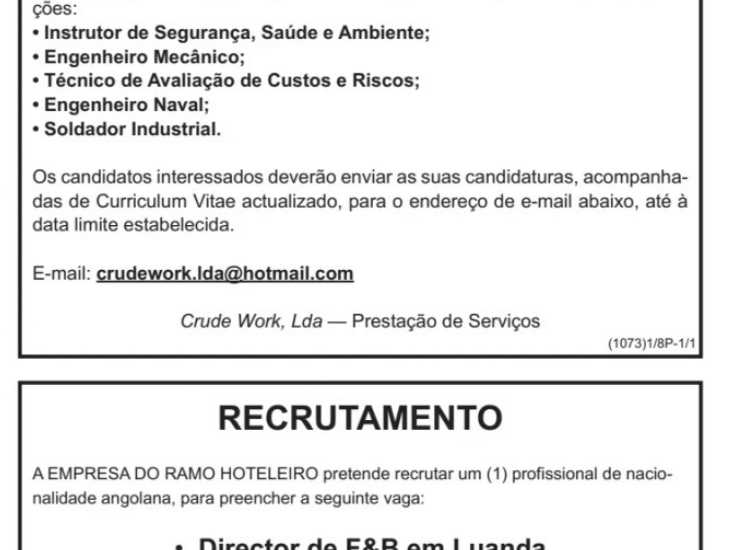 Oportunidade para Profissionais do Sector Petrolífero