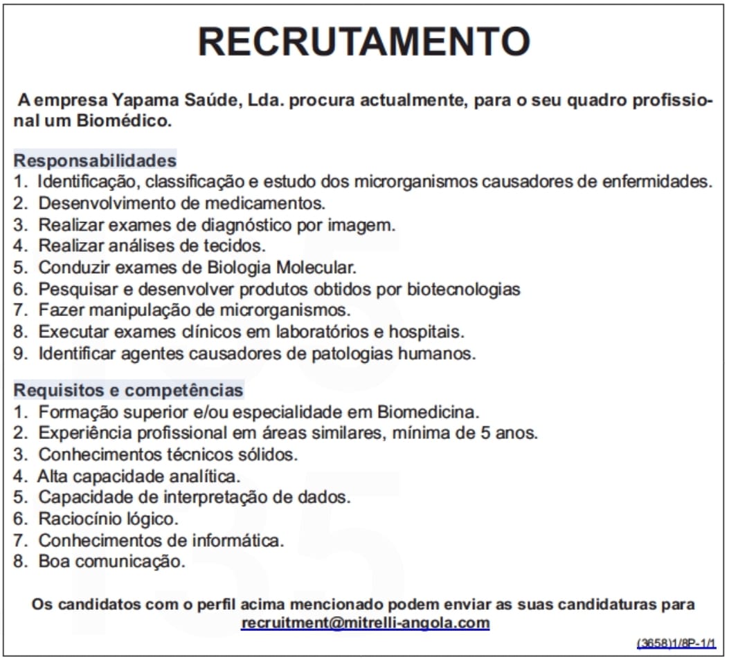 PRECISA-SE DE UM (1) BIOMÉDICO