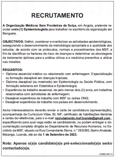 VAGA PARA EPIDEMIOLOGISTA