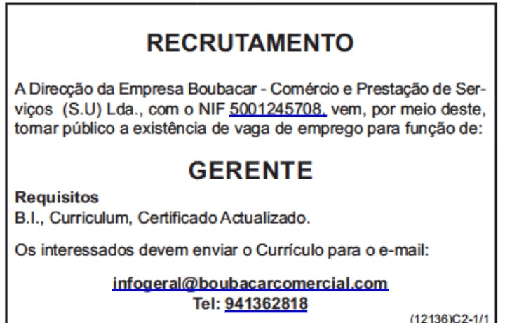 VAGA PARA GERENTE 