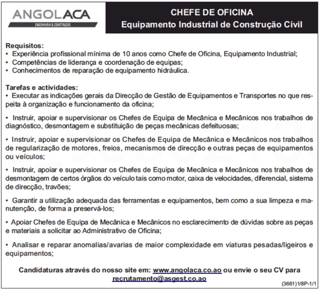 PRECISA-SE DE CHEFE DE OFICINA 