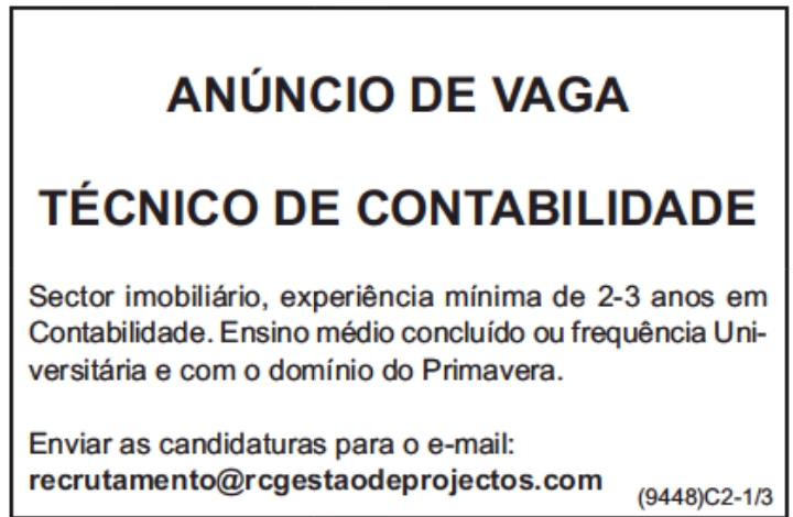 PRECISA-SE DE TÉCNICO DE CONTABILIDADE
