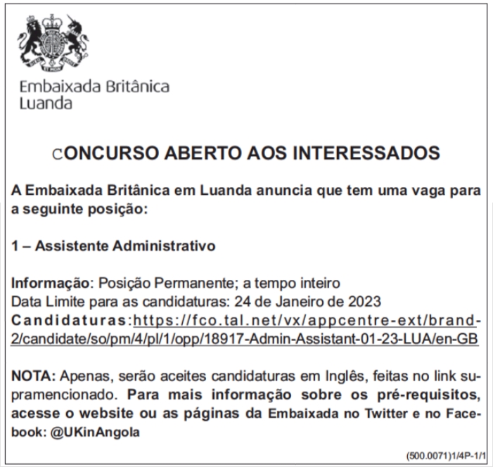Uma (1) vaga disponível para Assistente Administrativo 