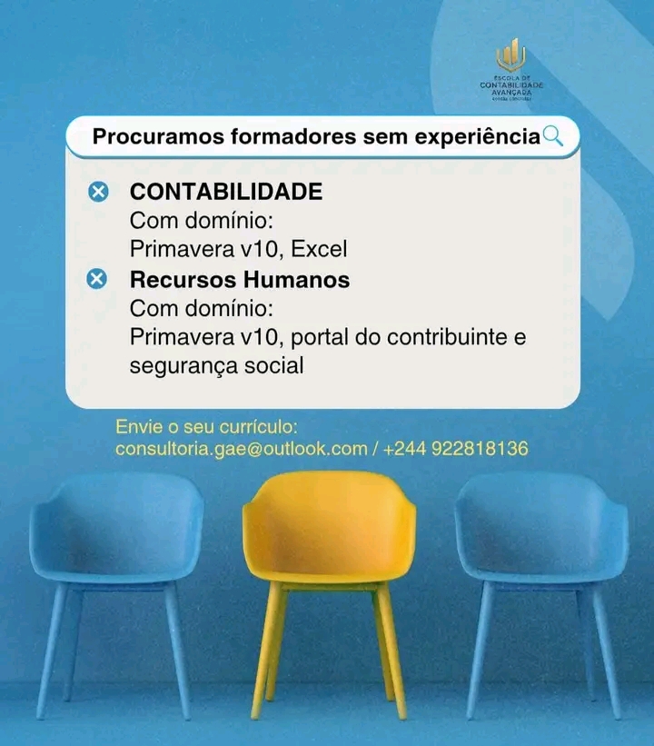 Vagas para formadores de contabilidade e de RH
