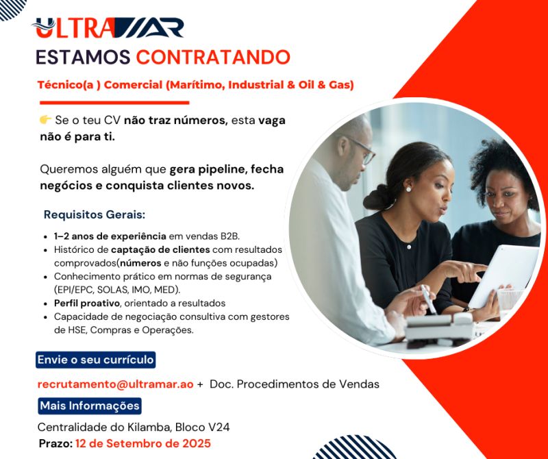 Vaga para Técnico(a) Comercial – Oil & Gas & Segurança Marítima