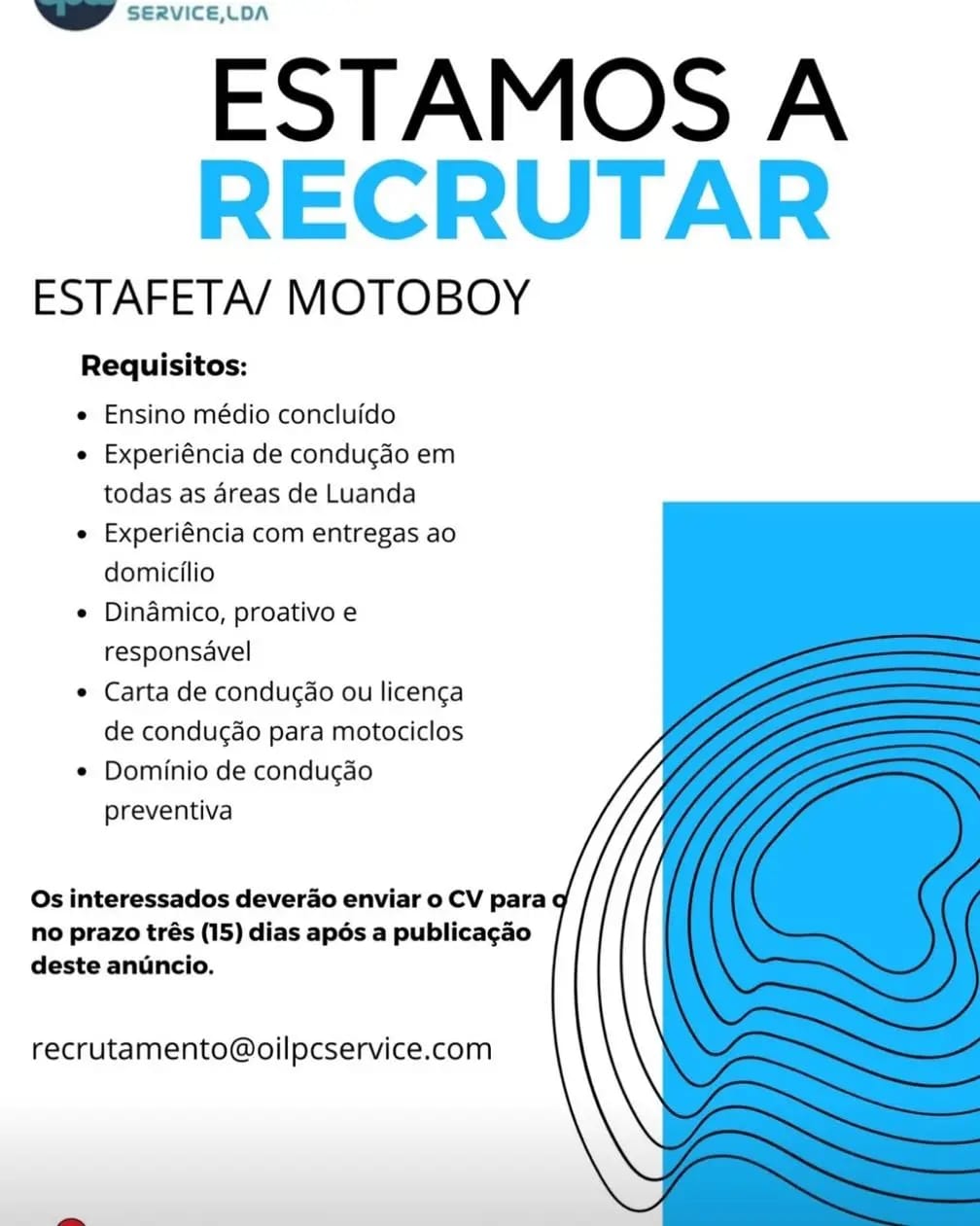 VAGA PARA ESTAFETA/ MOTOBOY 