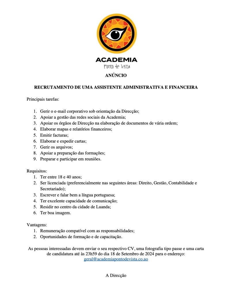 Vaga para Assistente Administrativa e Financeira
