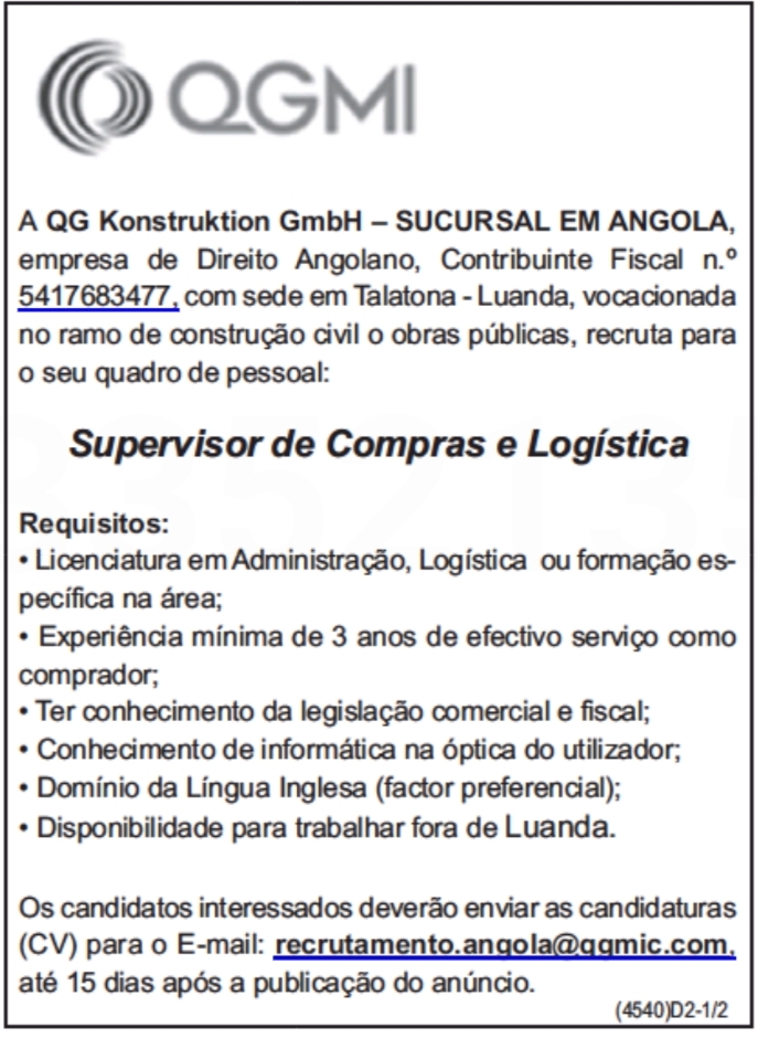 Vaga para Supervisor de Compras e Logística 