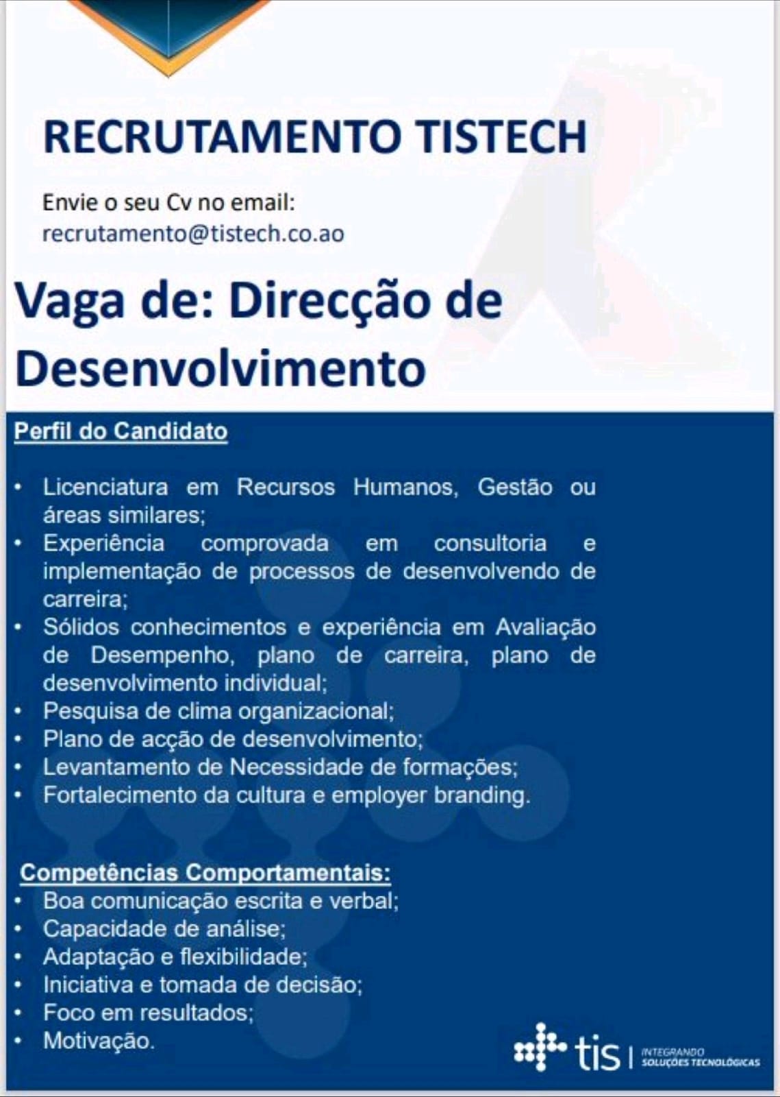 RECRUTAMENTO NA ÁREA DE DIREÇÃO DE DESENVOLVIMENTO