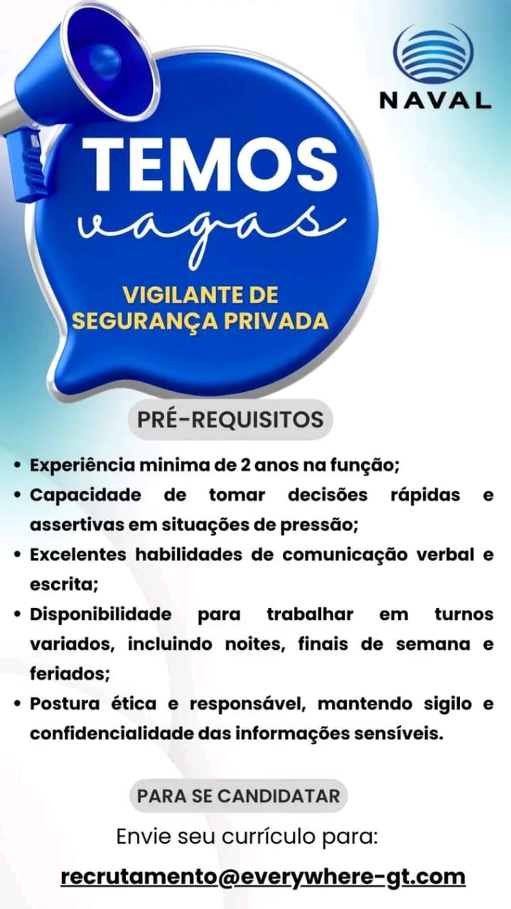 Vaga para Vigilante De Segurança Privada