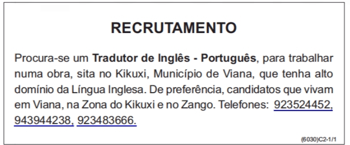Precisa-se de um(1) Tradutor de Inglês - Português