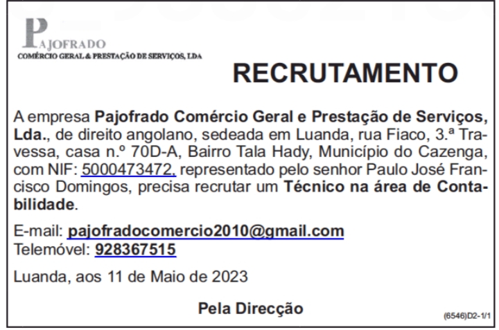 Precisa-se de um(1) Técnico na área de Contabilidade