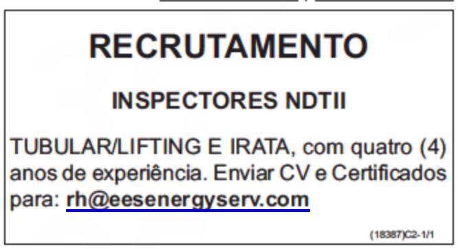 VAGA PARA INSPECTORES NDTII 