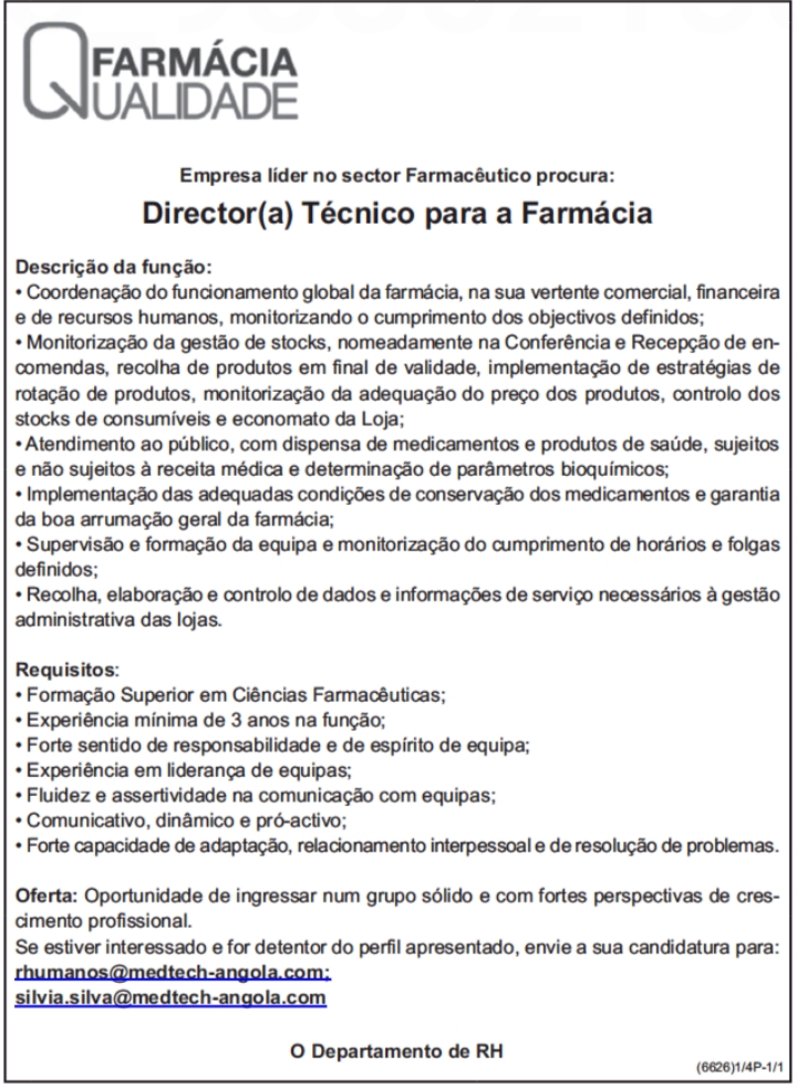Vaga para Director(a) Técnico para a Farmácia