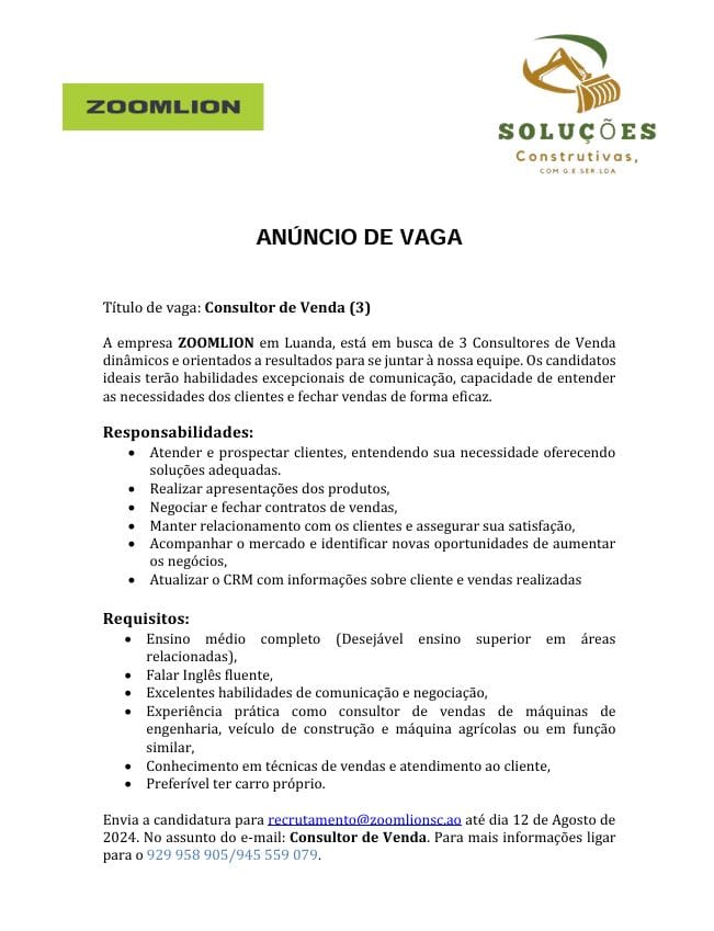 ABERTAS TRÊS (3) VAGAS PARA CONSULTORES  DE VENDA