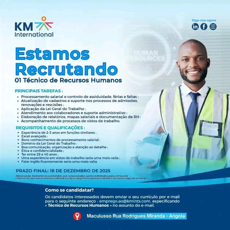 Vaga para Técnico de Recursos Humanos
