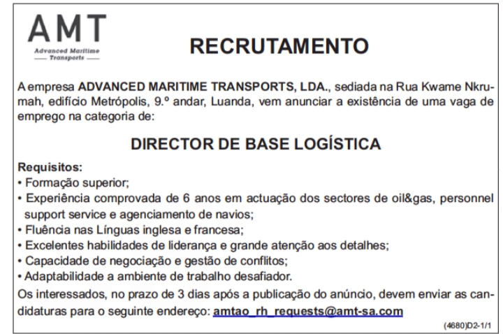 VAGA PARA DIRECTOR DE BASE LOGÍSTICA 