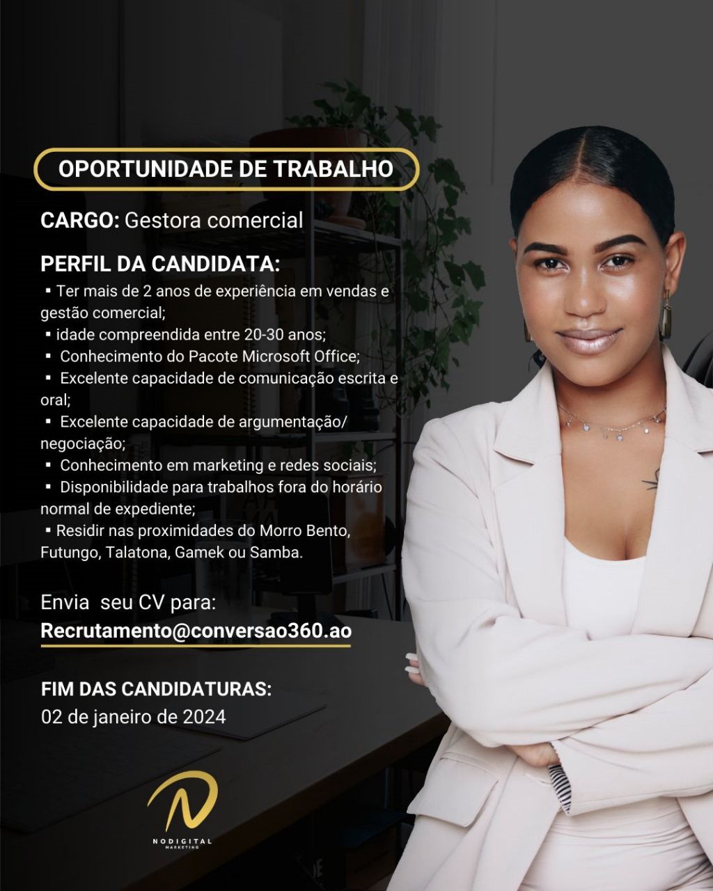Vaga para Gestora comercial 