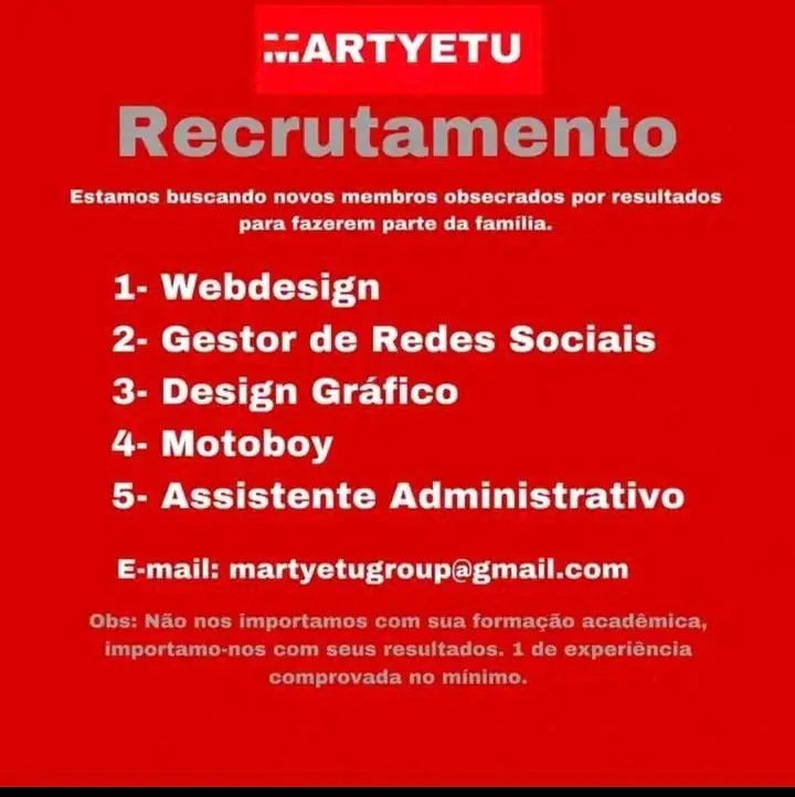 ABERTAS CINCO (5) VAGAS NA MARTYETU