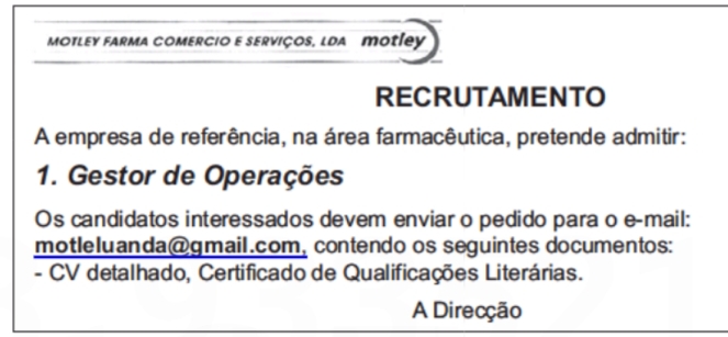 Vaga para Gestor de Operações 