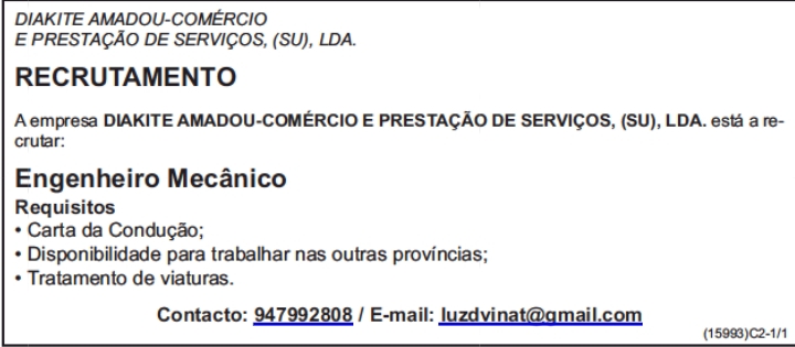 Vaga para Engenheiro Mecânico 