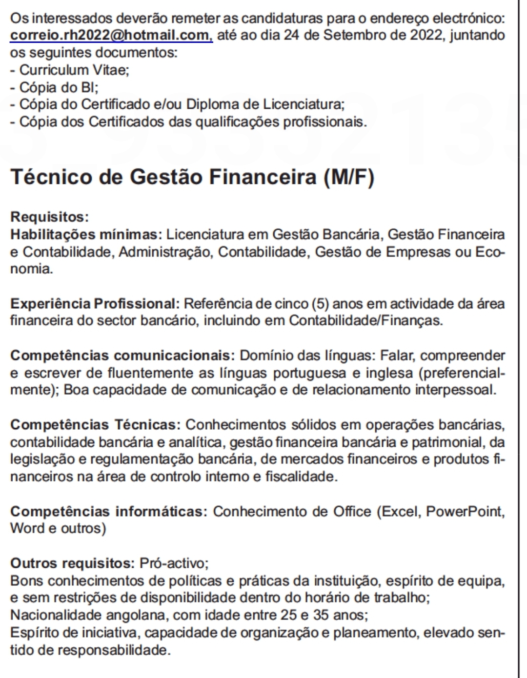 Vaga para Técnico de Gestão Financeira (M/F) em Empresa Pública