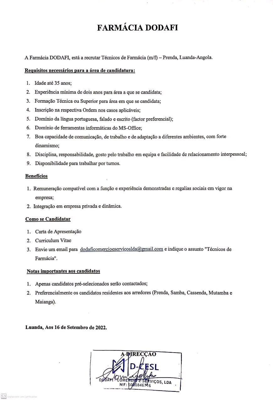 RECRUTAMENTO DE TÉCNICOS DE FARMÁCIA (M/F)