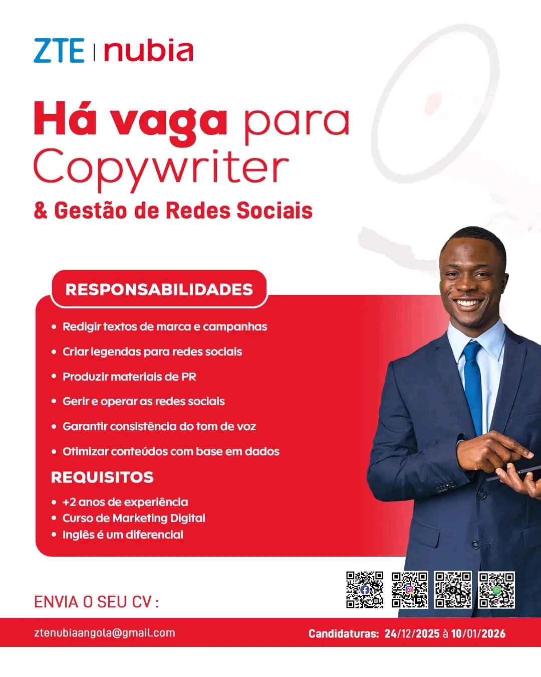 Oportunidade: Copywriter & Gestão de Redes Sociais 