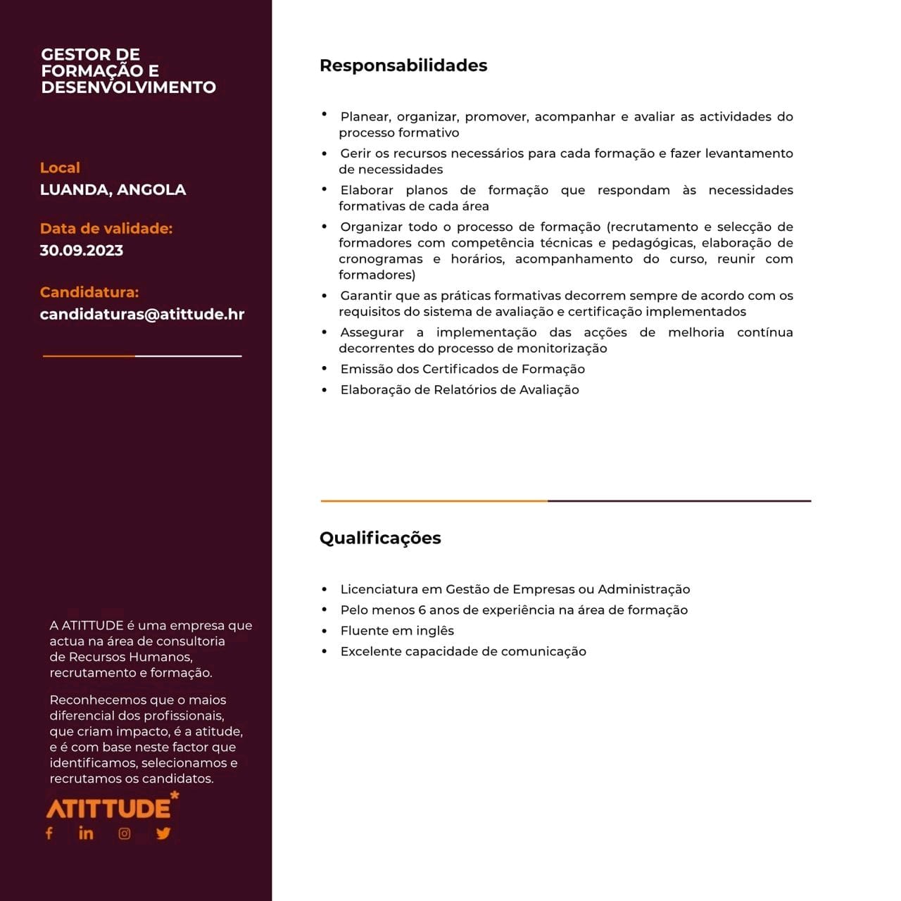 VAGA PARA GESTOR DE FORMAÇÃO E DESENVOLVIMENTO