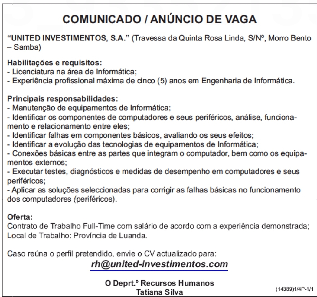 VAGA PARA INFORMÁTICO