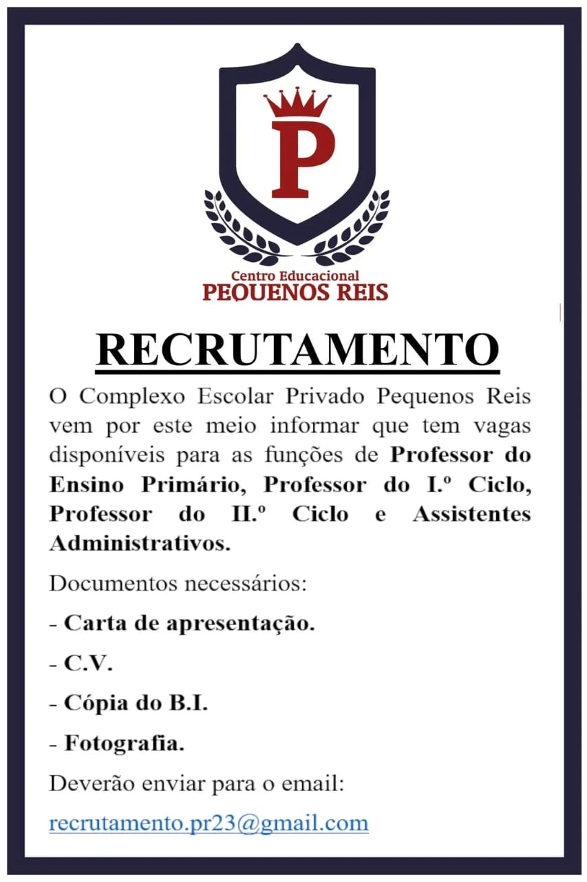Oportunidades para Professor do Ensino Primário, Professor do I.º Ciclo, Professor do II.º Ciclo e Assistentes Administrativos