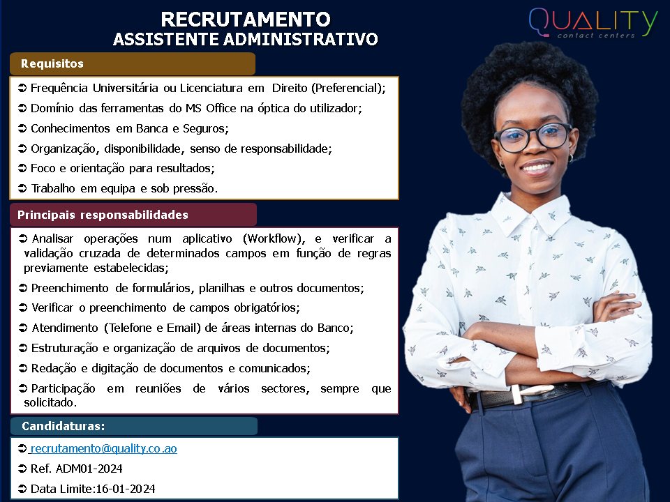 VAGA PARA ASSISTENTE ADMINISTRATIVO/A URGENTE