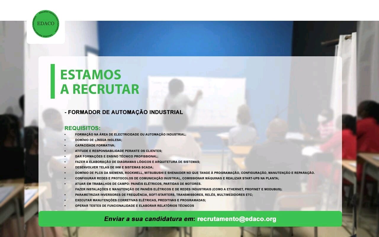 PRECISA-SE DE FORMADOR DE AUTOMAÇÃO INDUSTRIAL 
