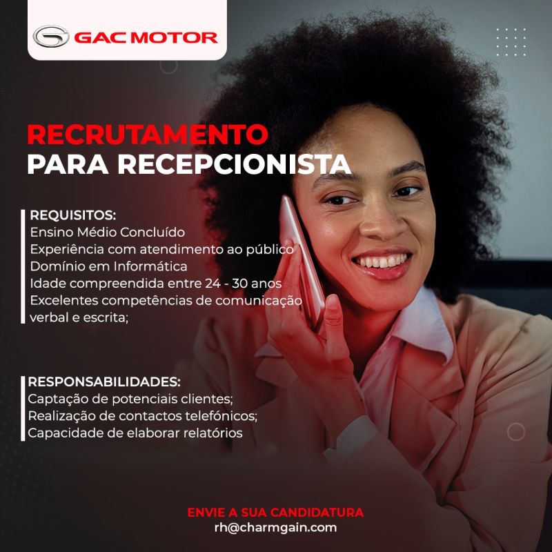 VAGA PARA RECEPCIONISTA