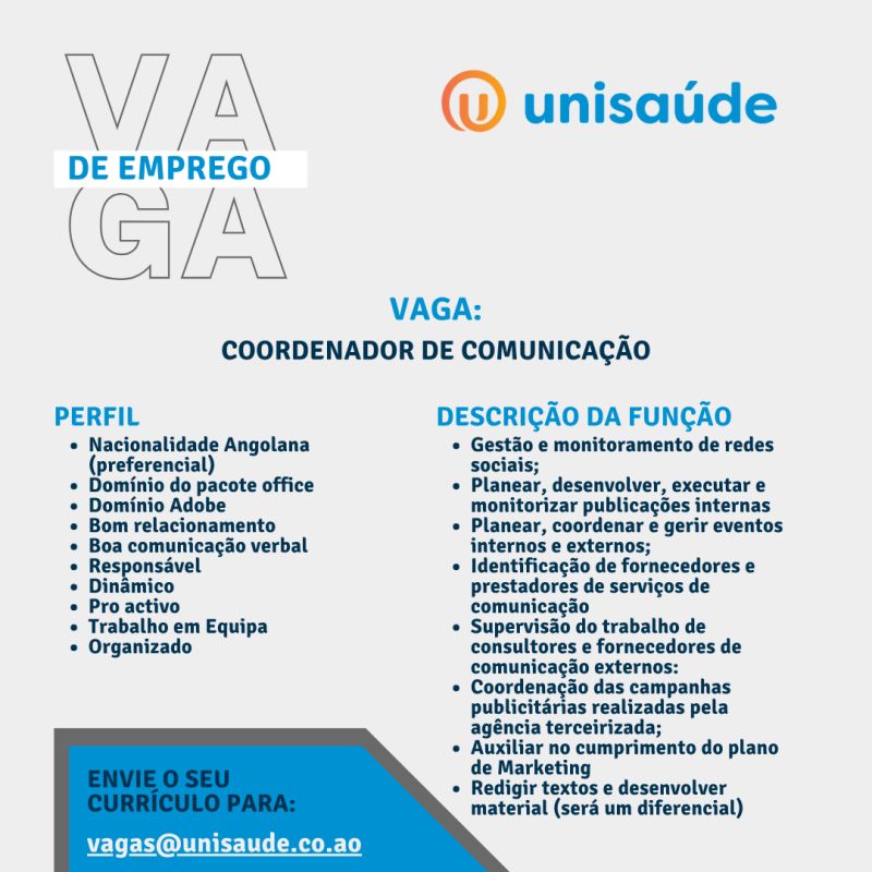 VAGA PARA COORDENADOR DE COMUNICAÇÃO 