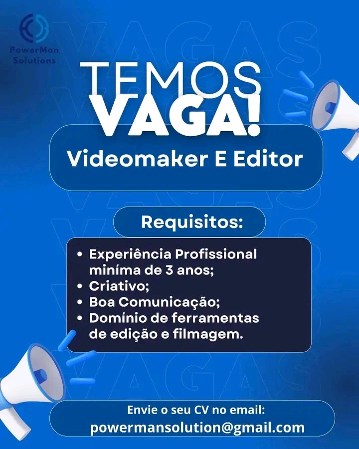 VAGA PARA VIDEOMAKER E EDITOR