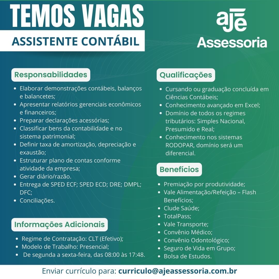 Vaga para Assistente Contábil