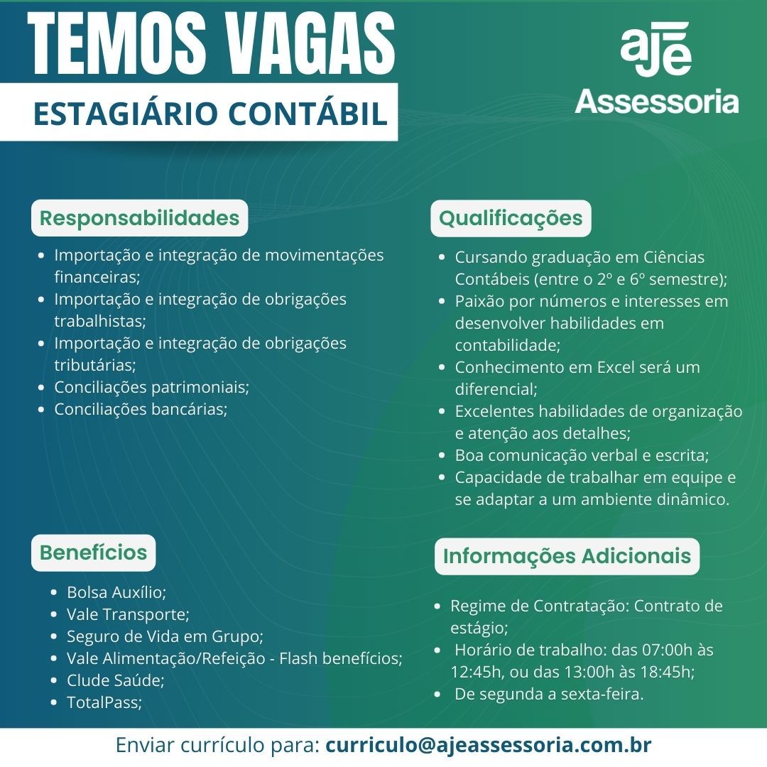Vaga para Estagiário(a) Contábil