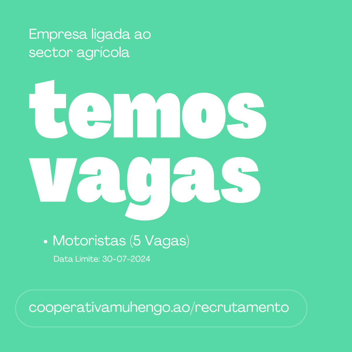 CINCO (5) VAGAS PARA MOTORISTAS