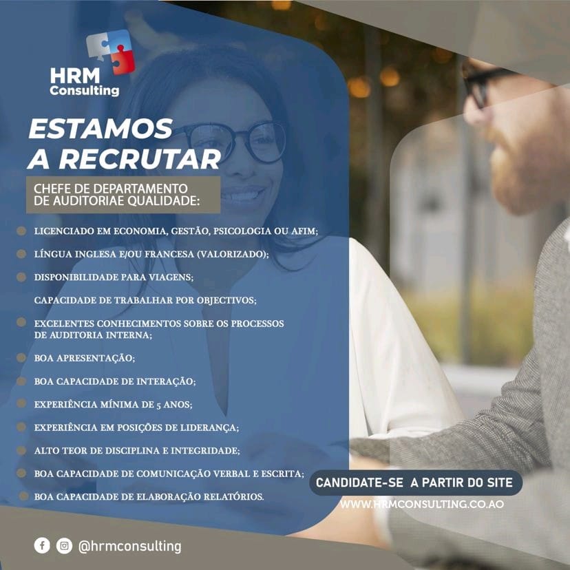 VAGA PARA CHEFE DE DEPARTAMENTO DE AUDITORIA E QUALIDADE