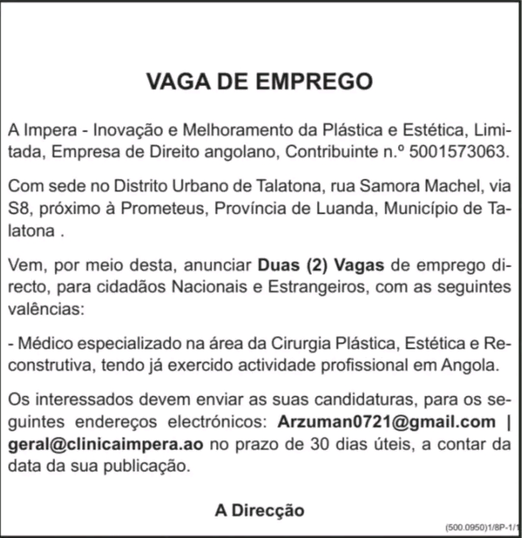 Vaga para Médico Especializado em Cirurgia Plástica, Estética e Reconstrutiva
