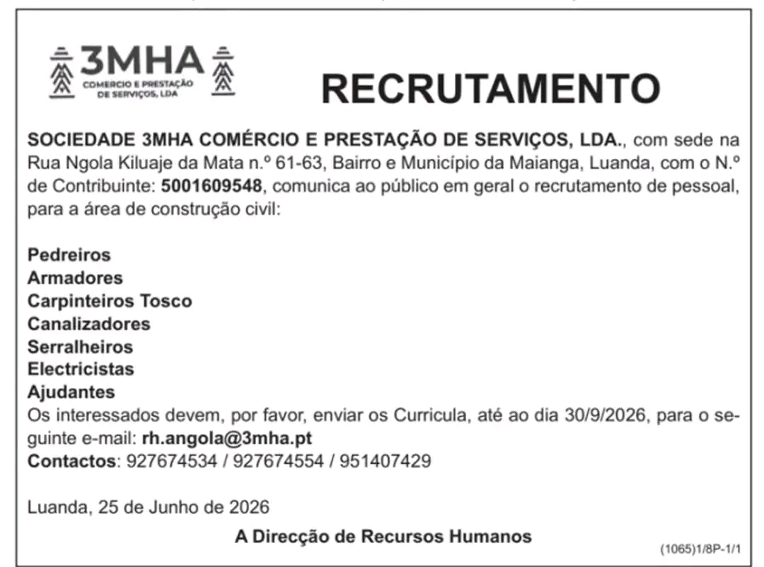 Precisa-se de Profissionais de Construção Civil (Várias Vagas)