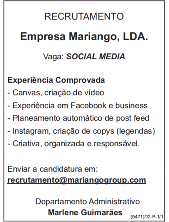 VAGA PARA SOCIAL MEDIA 