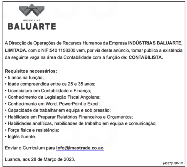 VAGA PARA CONTABILISTA