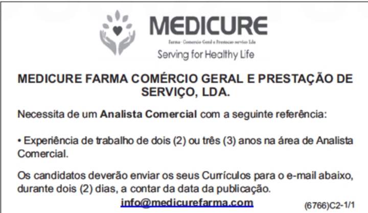 Vaga para Analista Comercial