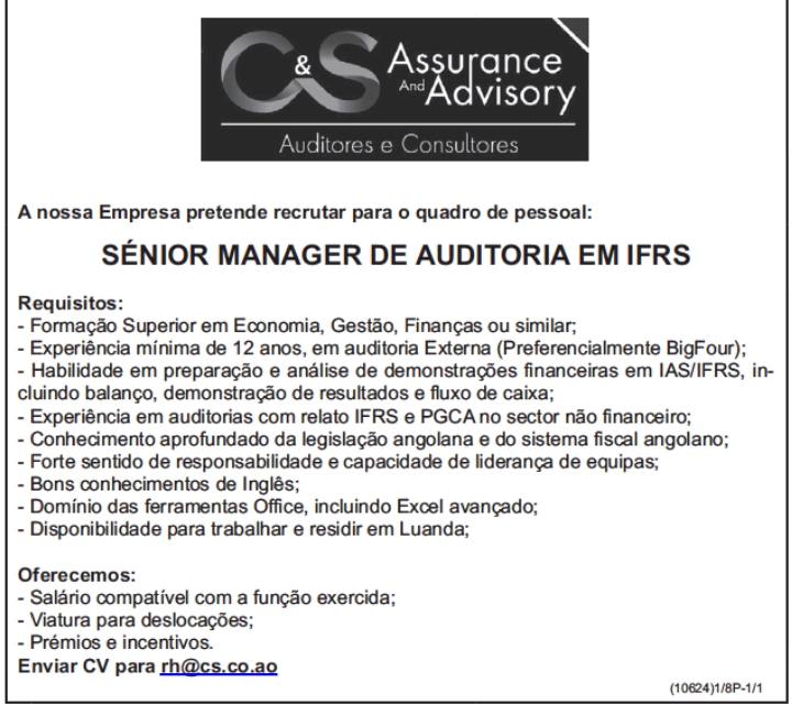 PRECISA-SE DE SÉNIOR MANAGER DE AUDITORIA EM IFRS