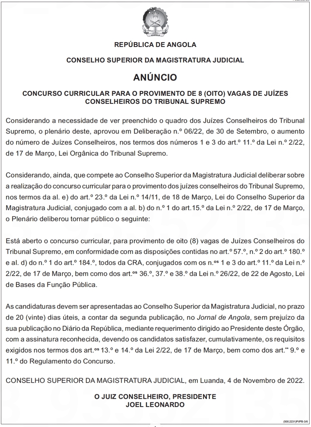 OITO (8) VAGAS EM CONCURSO CURRICULAR PARA JUÍZES CONSELHEIROS